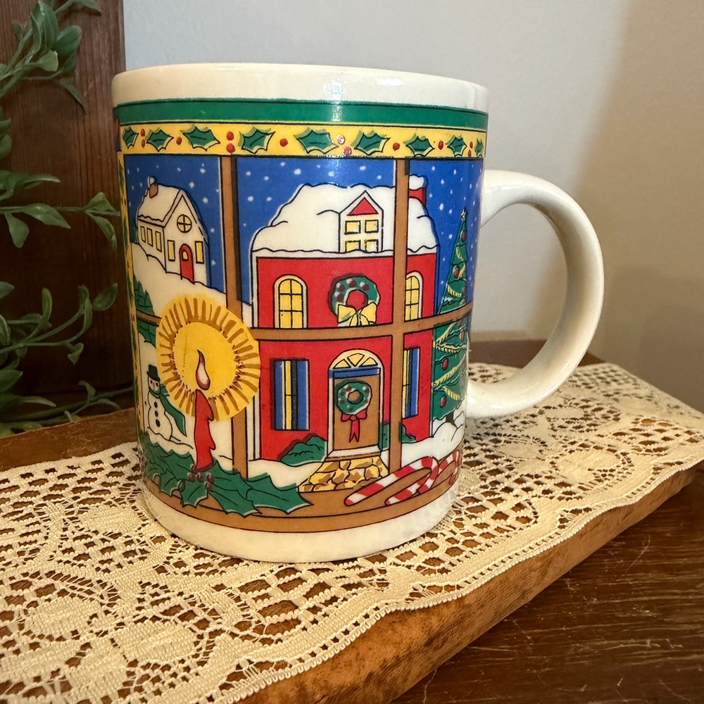 Christmas holiday Ceramic Mug with Festive Village Design cottage core